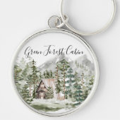 Waterverf Cabin in het groene dennenbos Sleutelhanger (Voorkant)