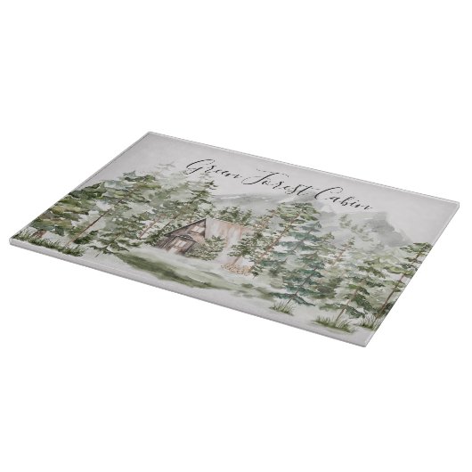 Waterverf Cabin in het groene dennenbos Snijplank (Hoek)