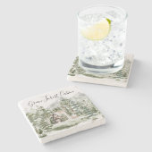 Waterverf Cabin in het groene dennenbos Stenen Onderzetter (Zijkant)