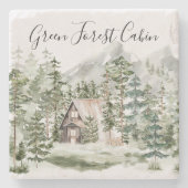 Waterverf Cabin in het groene dennenbos Stenen Onderzetter (Voorkant)