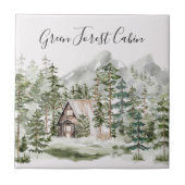 Waterverf Cabin in het groene dennenbos Tegeltje (Voorkant)