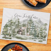 Waterverf Cabin in het groene dennenbos Theedoek