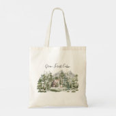 Waterverf Cabin in het groene dennenbos Tote Bag (Achterkant)