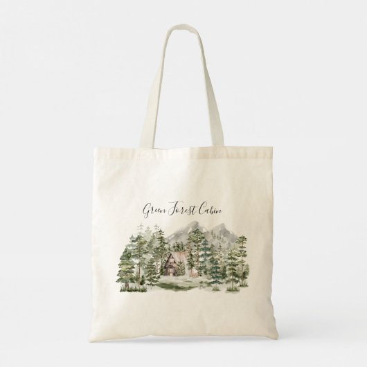 Waterverf Cabin in het groene dennenbos Tote Bag (Achterkant)
