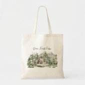 Waterverf Cabin in het groene dennenbos Tote Bag (Voorkant)