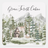 Waterverf Cabin in het groene dennenbos Vierkante Sticker (Voorkant)