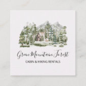 Waterverf Cabin in het groene dennenbos Vierkante Visitekaartje (Voorkant)