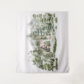 Waterverf Cabin in het groene dennenbos Wandkleed (Voorkant)