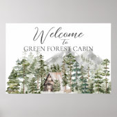 Waterverf Cabin in het groene dennenbos Welkom Poster (Voorkant)