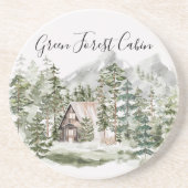 Waterverf Cabin in het groene dennenbos Zandsteen Onderzetter (Voorkant)