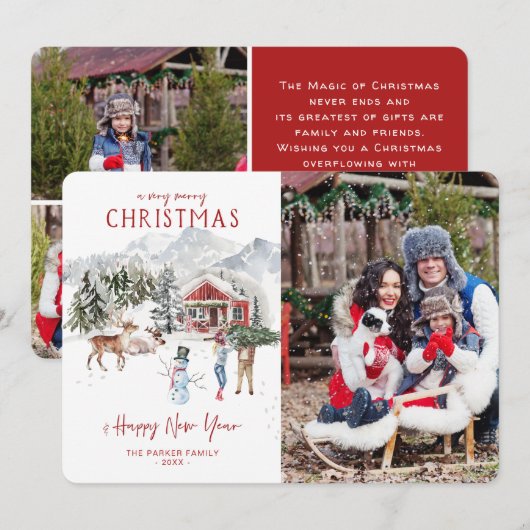 Waterverf Cabin | Kerstvakantie fotokaart Kaart (Voorkant / Achterkant)