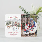 Waterverf Cabin | Kerstvakantie fotokaart Kaart (Staand voorkant)