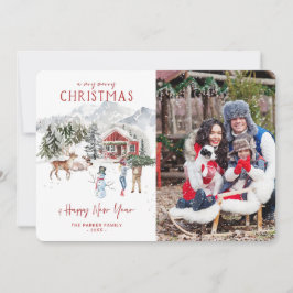 Waterverf Cabin | Kerstvakantie fotokaart Kaart