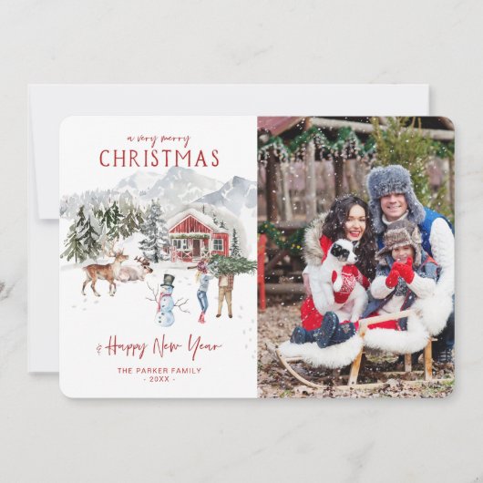 Waterverf Cabin | Kerstvakantie fotokaart Kaart (Voorkant)