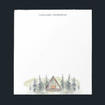 Waterverf Cabin Persoonlijk Notitieblok<br><div class="desc">Waterverf Cabin Personalized Notitieblok kenmerkt een waterverf illustratie van een A-lijst kajuit,  groene bergen en pijnbomen. Personaliseer met jouw naam.</div>