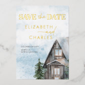 Waterverf Cabin Rustieke Winter Save The Date Folie Uitnodiging (Voorkant)