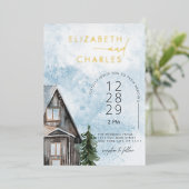 Waterverf Cabin Rustieke Winter Vakantie Bruiloft Folie Uitnodiging (Staand Voorkant)
