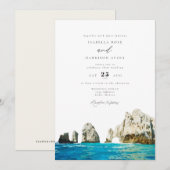 Waterverf Cabo Mexico Skyline Wedding Uitnodiging (Voorkant / Achterkant)