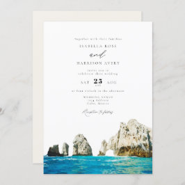 Waterverf Cabo Mexico Skyline Wedding Uitnodiging