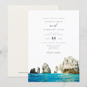 Waterverf Cabo Mexico Skyline Wedding Uitnodiging