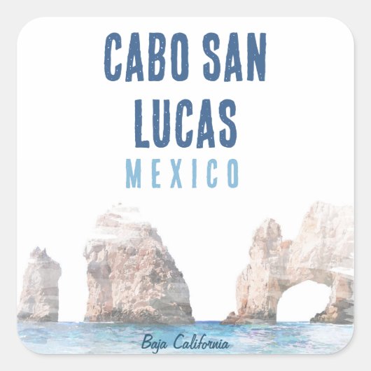 Waterverf Cabo San Lucas Mexico Strand De Boog Vierkante Sticker (Voorkant)