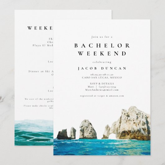 Waterverf Cabo San Lucas Mexico Tropisch Bachelor Kaart (Voorkant / Achterkant)