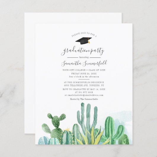 Waterverf Cacti Afstuderen 2025 Uitnodiging (Voorkant / Achterkant)