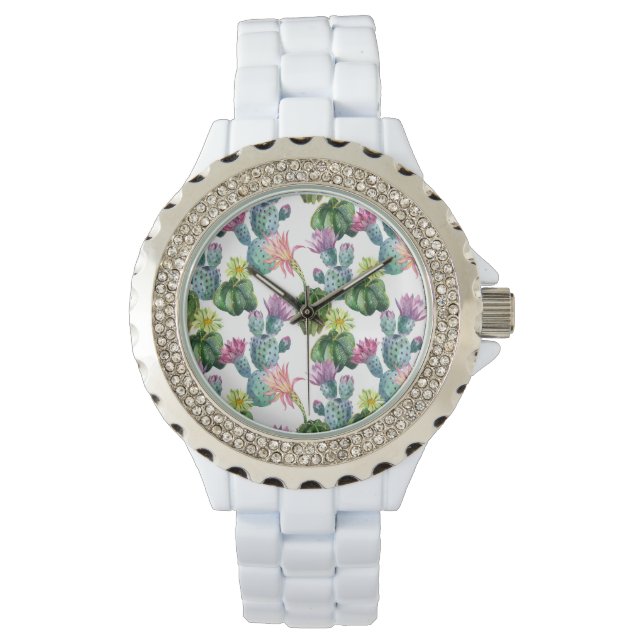 Waterverf Cacti Art Pattern Horloge (Voorkant)
