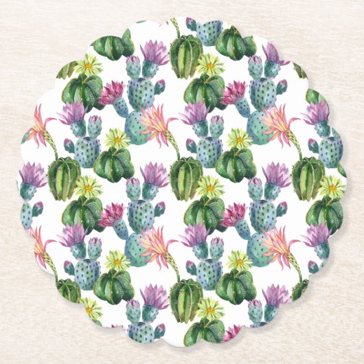 Waterverf Cacti Art Pattern Kartonnen Onderzetters (Voorkant)