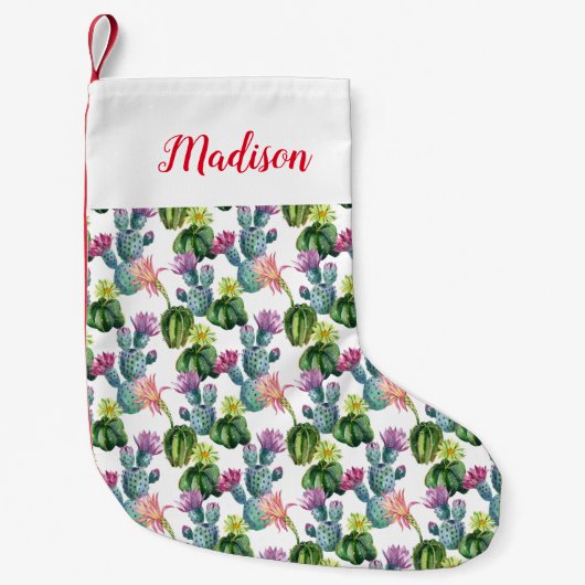 Waterverf Cacti Art Pattern Kleine Kerstsok (Voorkant)