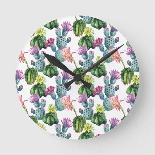 Waterverf Cacti Art Pattern Ronde Klok (Voorkant)