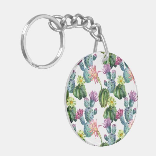 Waterverf Cacti Art Pattern Sleutelhanger (Voorkant Links)