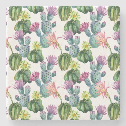Waterverf Cacti Art Pattern Stenen Onderzetter (Voorkant)