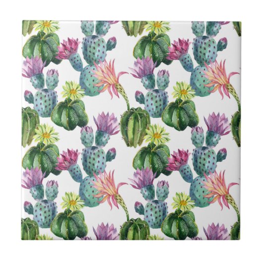 Waterverf Cacti Art Pattern Tegeltje (Voorkant)