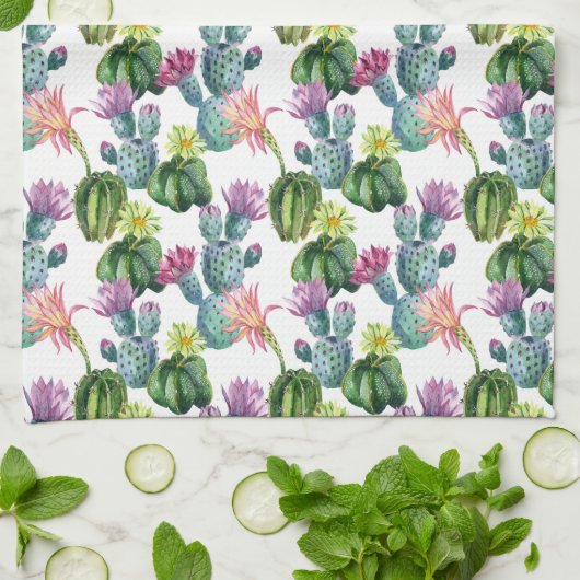 Waterverf Cacti Art Pattern Theedoek (Gevouwen)