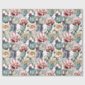 Waterverf Cacti Blooming Succulents Cadeaupapier (Vlak)