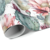 Waterverf Cacti Blooming Succulents Cadeaupapier (Rol Hoek)