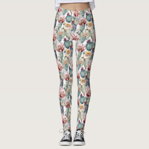 Waterverf Cacti Blooming Succulents Leggings