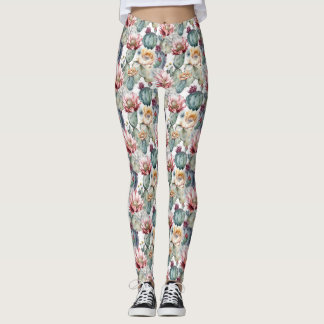 Waterverf Cacti Blooming Succulents Leggings