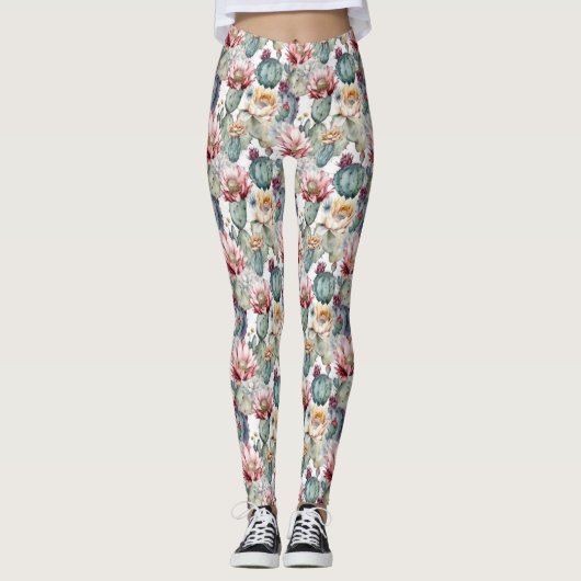 Waterverf Cacti Blooming Succulents Leggings (Voorkant)