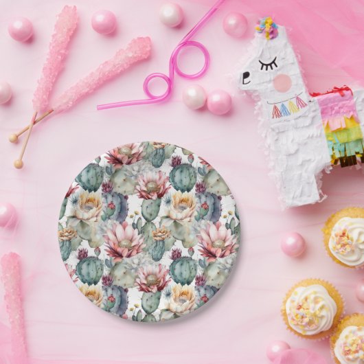 Waterverf Cacti Blooming Succulents Papieren Bordje (Feest)