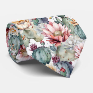 Waterverf Cacti Blooming Succulents Stropdas