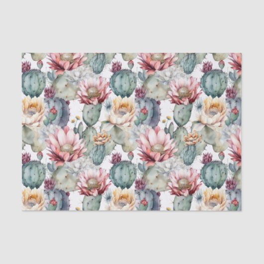 Waterverf Cacti Blooming Succulents Tissuepapier (Voorkant)
