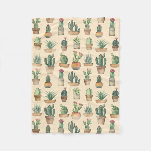 Waterverf Cacti Botanische Natuur Fleece Deken (Voorkant)