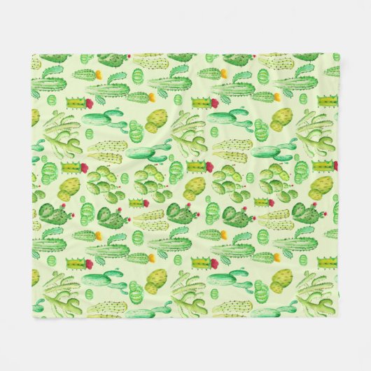 Waterverf Cacti Pattern Fleece Deken (Voorkant (Horizontaal))