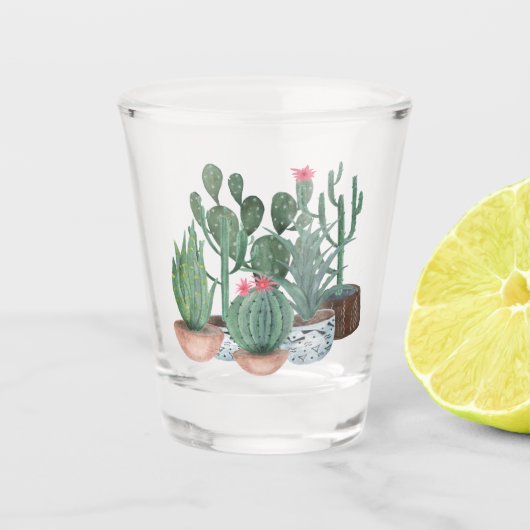 Waterverf cacti. shot glas (Voorkant)