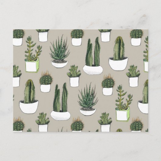Waterverf Cacti & Succulent - Beige Briefkaart (Voorkant)
