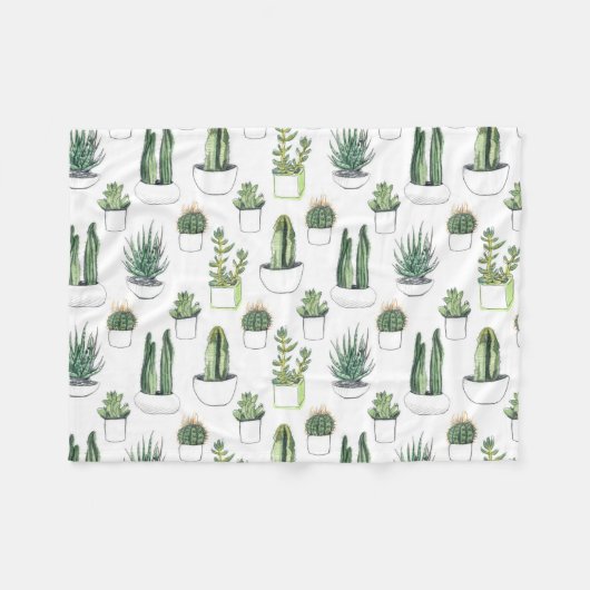Waterverf Cacti & Succulent Fleece Deken (Voorkant (Horizontaal))
