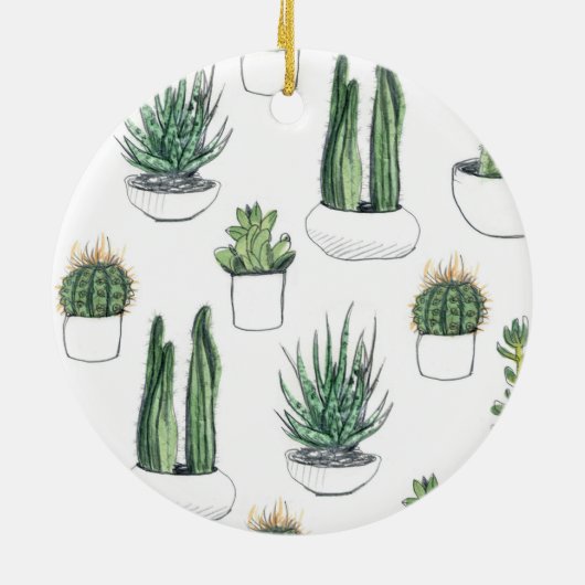 Waterverf Cacti & Succulent Keramisch Ornament (Achterkant)