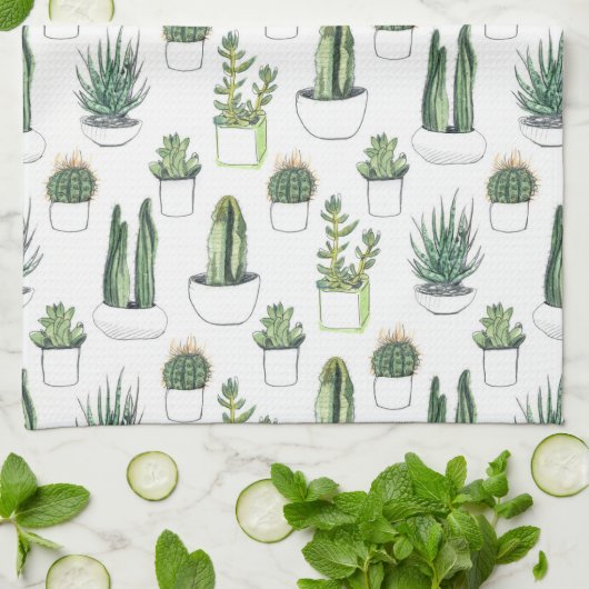 Waterverf Cacti & Succulent Theedoek (Gevouwen)